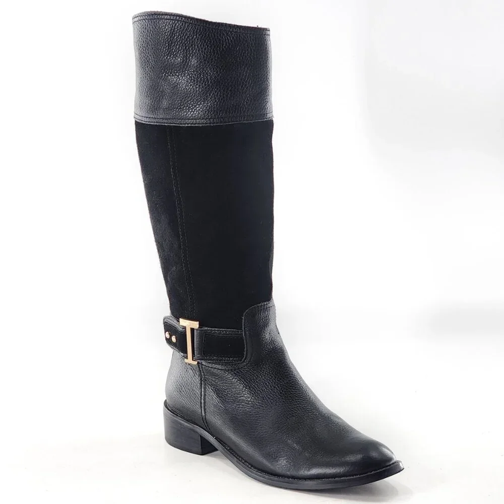 TORY BURCH Tenley‎ Black Leather Suede Combo Designer Riding Boots
